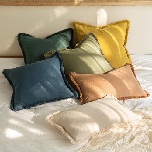 MIULEE Linen Fringe Decorative Lumbar Throw Pillow Covers Navy Blue 12x20 - Image 5