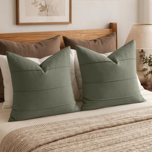 MIULEE Decorative Linen Throw Pillow Covers 18x18 Olive Green Striped - Image 5