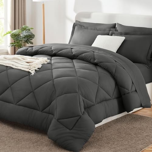 CozyLux California King Comforter Set 104"x96", 7 Piece, Dark Grey by CozyLux