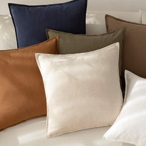 Foindtower Linen Solid Decorative Throw Pillow Covers 24x24 Natural Beige - Image 5