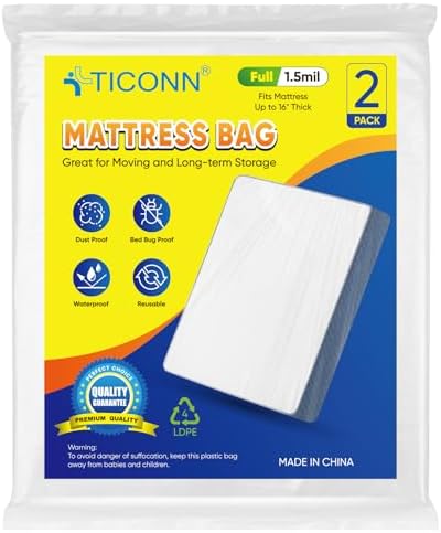 TICONN 2PK Plastic Mattress Bags by TICONN