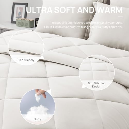 Love's cabin Oversized Queen Comforter Set Off White, 7 Pieces Bed in a Bag - Image 5