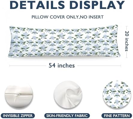 Coquette Bow Blue Hydrangea Floral 20x54 Body Pillow Cover, Grandmillennial - Image 7