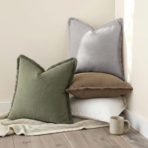 decorUhome Linen Fringe Dark Grey Throw Pillow Covers 18x18 Set of 2 - Image 7
