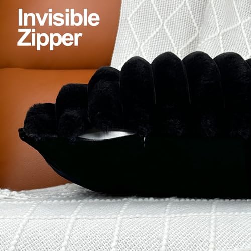 COTEY 24x24 Decorative Faux Fur Throw Pillow Covers Set of 2- Black - Image 4