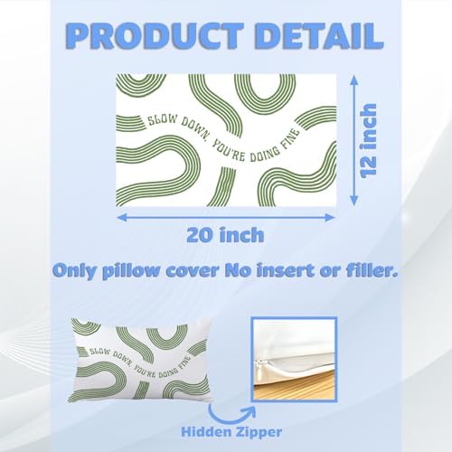 Slow Down You're Doing Fine Inspirational Sage Green Pillow Cover 12x20 - Image 2