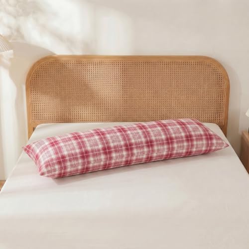 Merryword 100% Cotton Body Pillow Cover, 20 x 54, Washed Cotton Dusty Red Plaid - Image 3