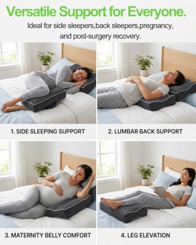 Knee Pillow for Side Sleepers, Memory Foam Leg Pillow, Dark Grey - Image 2