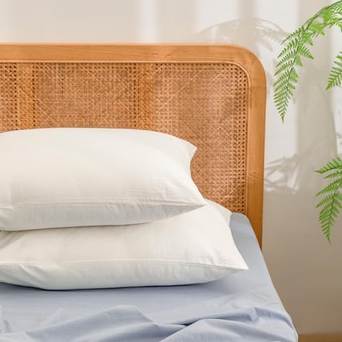 BESTOUCH Washed Cotton Pillowcases Linen Feel Off White Queen by BESTOUCH