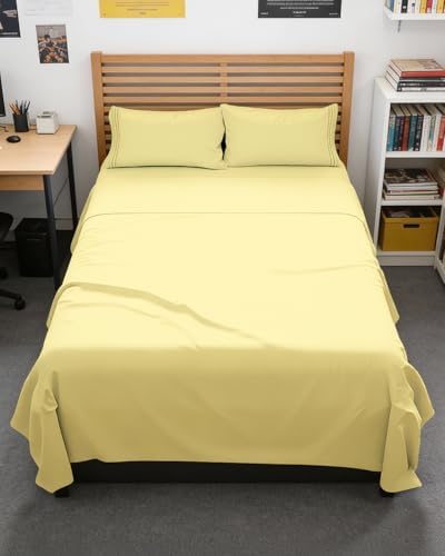 Full XL Sheets - 4 Piece Full XL Sheet Set - Breathable & Cooling - Yellow by CGKUnlimited