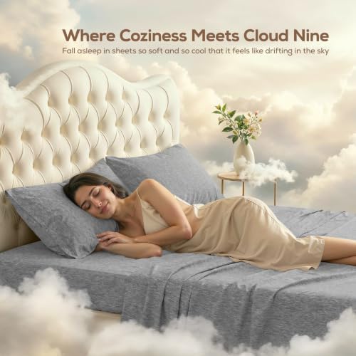 King Sheets Set, 4 Pieces 16" Deep Pocket Hotel Luxury Sheets, Heather Grey - Image 4