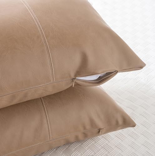 Fancy Homi Tan Long Lumbar Waterproof Faux Leather Body Decorative Throw Pillow - Image 3