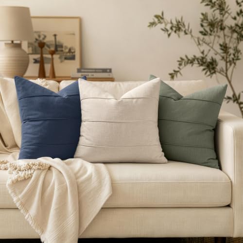 MIULEE Decorative Linen Throw Pillow Covers 20x20 Coastal Navy Blue Striped - Image 2