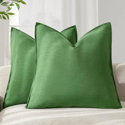 Foindtower Linen Solid Decorative Throw Pillow Covers 24x24 Forest Green by Foindtower