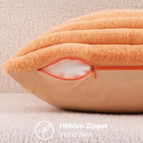 decorUhome Fall Faux Fur Throw Pillow Covers 26x26 Set of 2 Light Orange - Image 4