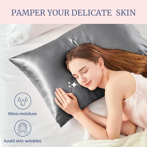 BEDELITE Satin Pillowcases, Small King 20x36 Inch, Dark Grey - Image 3