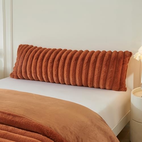 MEGO Fluffy Faux Rabbit Fur Ribbed Body Pillow Cover 20x54, Burnt Orange by MEGO