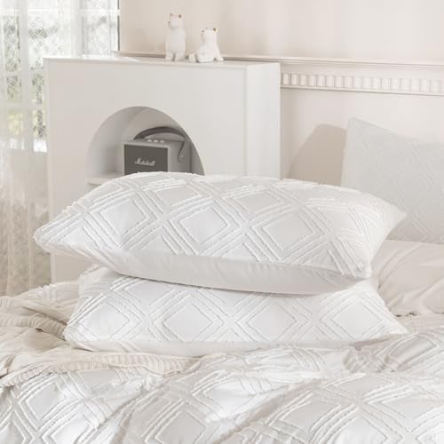 JELLYMONI Bright White Grid Tufted Pillowcases Standard Size - Image 2
