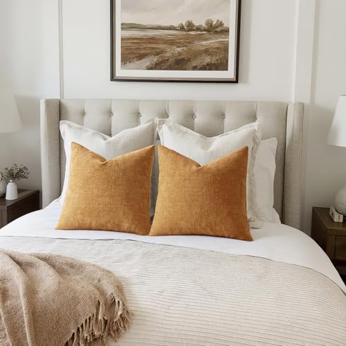 MIULEE Textured Chenille Throw Pillow Covers 20x20 Inch Golden Brown - Image 6
