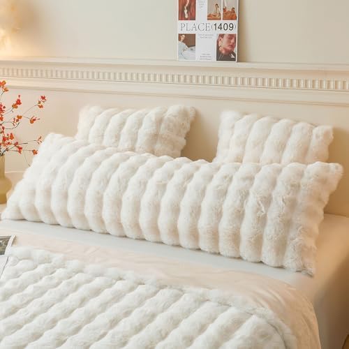 LIFEREVO Fluffy Faux Rabbit Fur Body Pillow Cover 20"x54" by LIFEREVO