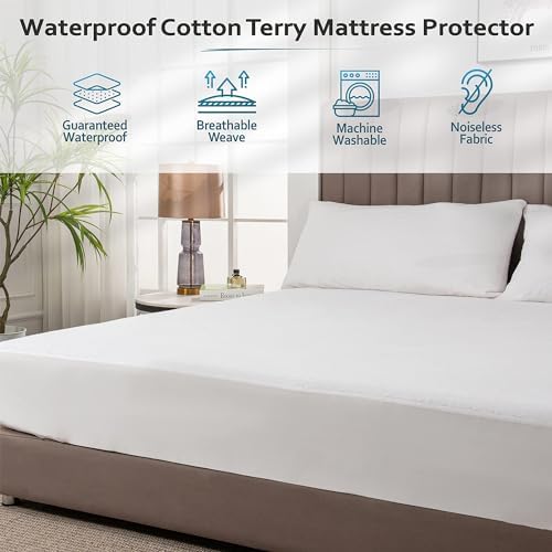 PlushDeluxe Waterproof King Mattress Protector, Terry Cotton - Image 5