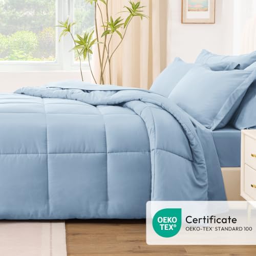 Love's cabin Plaid Queen Comforter Set, Light Blue - Image 5