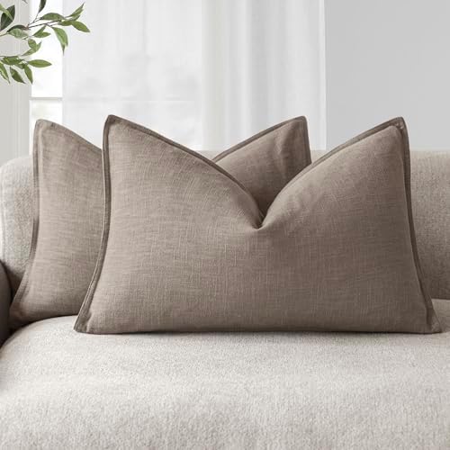 Foindtower Decorative Linen Lumbar Throw Pillow Covers 12x20 Inch Brown Tan by Foindtower