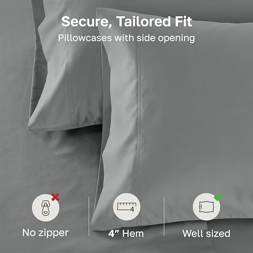 California Design Den 600 TC Set of 2 Pillowcases Queen, Mist Grey - Image 4