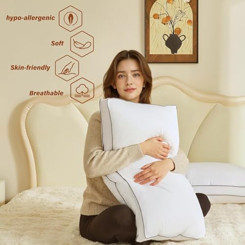 Goose Down Fiber Pillows, Gusseted Pillows Standard Size Set of 2 - Image 3