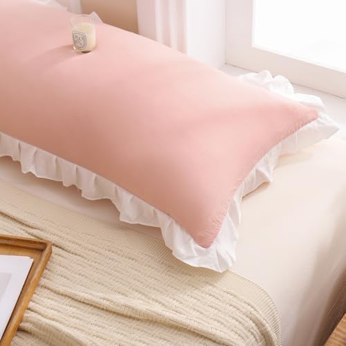 Merryword Pink Body Pillow Cover 20x54inches Reversible Long Pillowcase Ruffled - Image 5