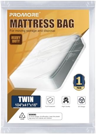 Plastic Mattress Bag for Moving, Twin/Twin XL Size, 3 Mil Thick by PROMORE