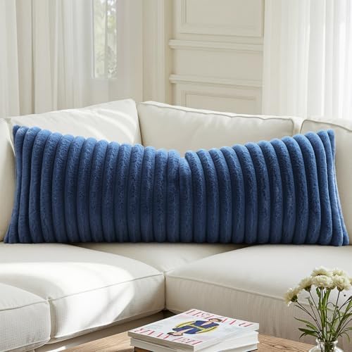 decorUhome Fall Faux Fur Throw Pillow Covers 14x36 Pack of 1 Navy Blue - Image 6