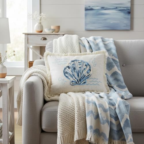 Comfy Hour 18 Inch Shell Pillow, Coastal Lumbar Cushion - Image 3