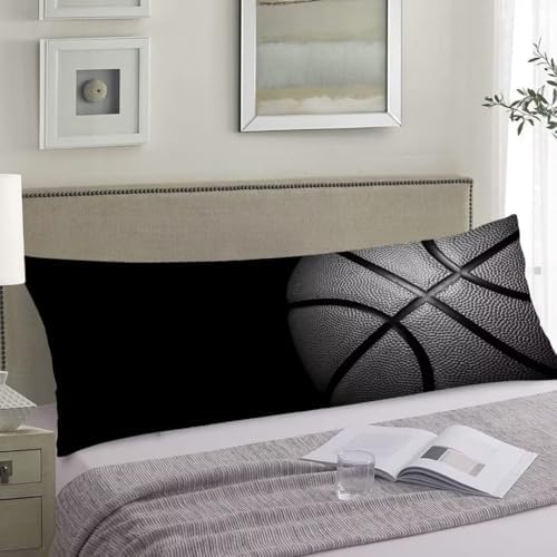 Basketball Body Pillow Cover 20x54, Zippered Sports Theme Pillowcase - Image 2