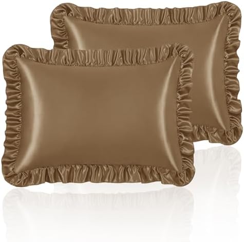 Homiest Camel Brown Ruffle Satin Pillowcase Set of 2 by Homiest