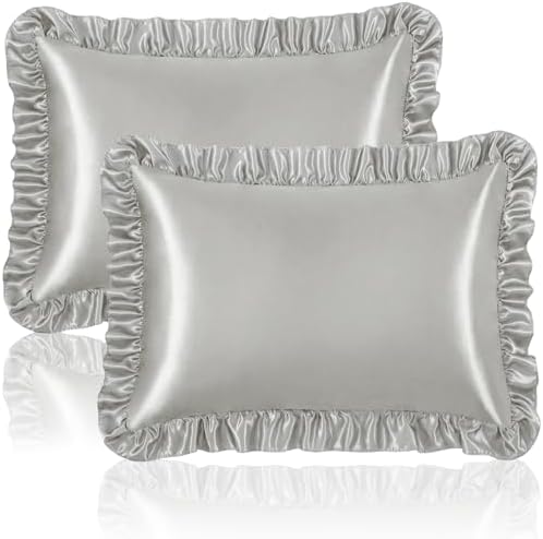 Homiest Light Grey Ruffle Satin Pillowcase Set of 2 by Homiest
