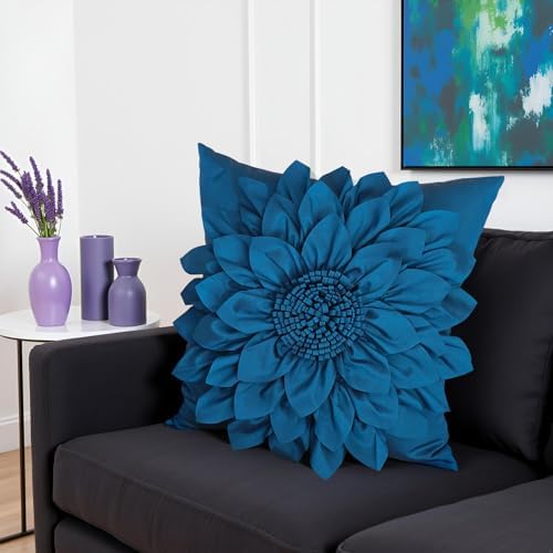 Navy Blue Accent Flower Decorative Throw Pillow Covers - Image 3
