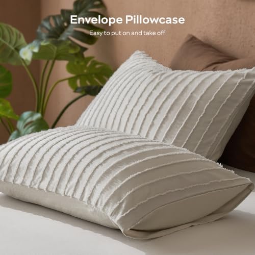 JELLYMONI Oatmeal Striped Tufted Pillowcases King Size - Image 4