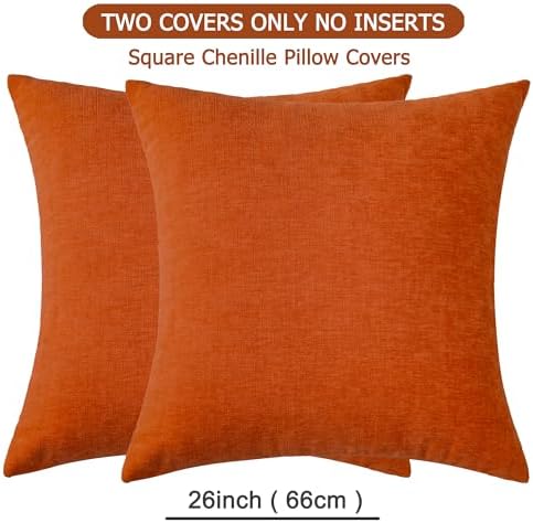 GAWAMAY Orange Chenille Throw Pillow Covers 26x26 Set of 2 - Image 2