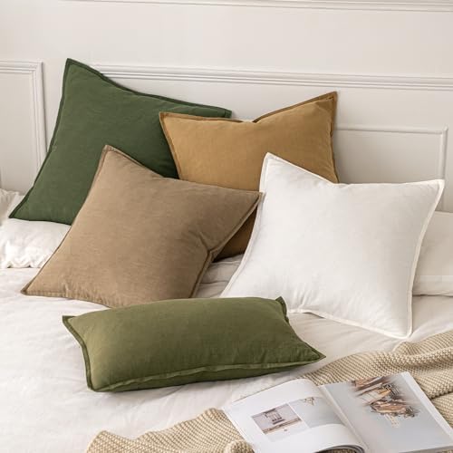 MIULEE Decorative Linen Euro Sham Pillow Covers 22x22 Inch Hazel - Image 5