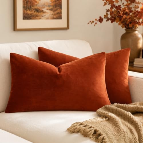 MIULEE 12x20 Inch Lumbar Velvet Fall Throw Pillow Covers Burnt Orange by MIULEE