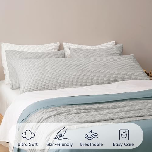 PHF Ultra Soft Waffle Body Pillowcase 20" x 54", Light Grey, No Insert - Image 3