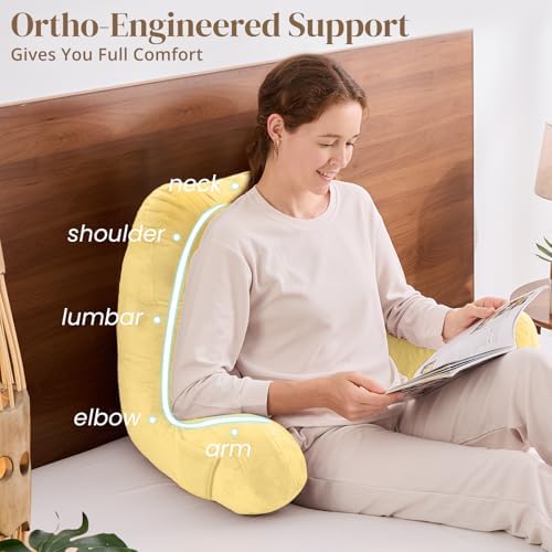 Sasttie Reading Pillow for Bed, Back Pillow for Sitting Up, Light Yellow - Image 4