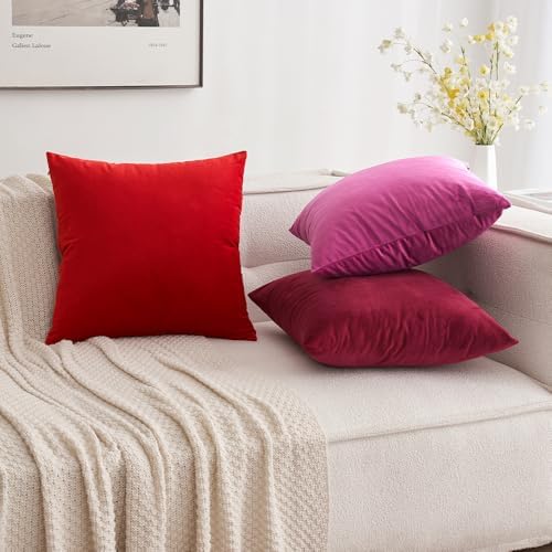 MIULEE Velvet Throw Pillow Covers 16x16 Inch Pack of 2 Bright Red - Image 4
