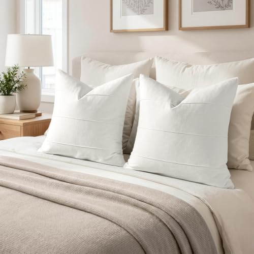 MIULEE Euro Decorative Linen Throw Pillow Covers 22x22 Cream White Striped - Image 2