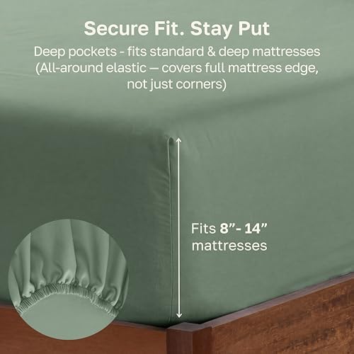 Soft Natural 100% Cotton Sateen King Fitted Sheet Deep Pocket, Pine Green - Image 4
