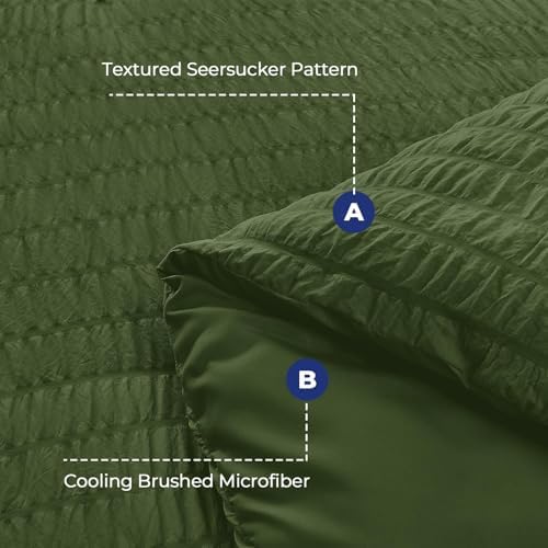 HYMOKEGE Olive Green King Size Comforter Set Seersucker 7 Pieces, All Season - Image 4