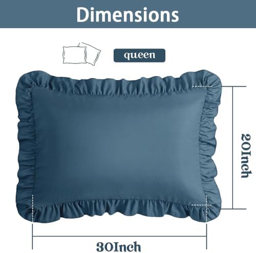 Ruffle Pillow Case Queen Size Set of 2, Slate Blue - Image 2