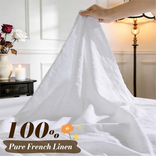 SONORO KATE 100% French Linen Full Size Sheets Set, Natural Flax Bedding - Image 2