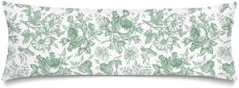 Sage Green and White Porcelain Floral Long Pillow Cases Vintage Floral Lumbar by Unknown